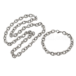 304ステンレススチールアズキチェーンブレスレット＆ネックレスジュエリーセット  カニカン付き  ステンレス鋼色  600mm&nbsp;SJEW-L199-11P