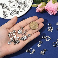 30個15スタイルチベットスタイルアロイヨーロピアンダングルチャーム  心臓大ホールペンダント  アンティークシルバー  21~35mm  2個/スタイル&nbsp;PALLOY-YW00072