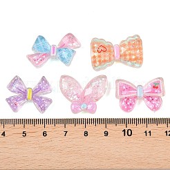蓄光透明樹脂カボション  蝶結び  グリッターパウダー付き  暗闇で光る  多面カット  ミックスカラー  16.5~19.5x23~27.5x6~7mm&nbsp;RESI-C068-03