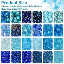 ガラスビーズ  ラウンド  ミックスカラー  8~9x7.5~9mm  穴：1~1.6mm  約20PCS /カラー&nbsp;GLAA-YW0003-82