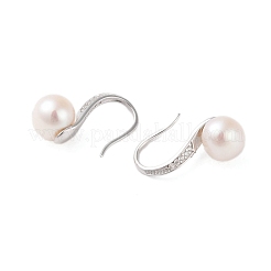 925スターリングシルバーフープピアス  キュービックジルコニアと天然真珠と  プラチナ  18x8.5mm&nbsp;EJEW-H002-28P