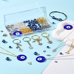 Diyキーホルダー作成キット  合金エナメルペンダントを含む  ランプワークのナザールボンジュウペンダント  樹脂ビーズと鉄アズキチェーンとスプリットキーリング  ミックスカラー  12.5x15x1.5mm  穴：1.4mm&nbsp;DIY-FS0008-75