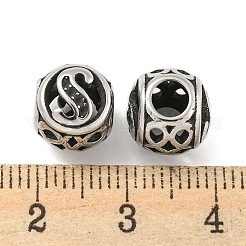 304ステンレススチールビーズラインストーンセッティング  大穴ビーズ  ラウンド  文字S  9.5x8.5x9.5mm  穴：4mm  0.8mmラインストーンのために合う。&nbsp;STAS-O002-01S-AS