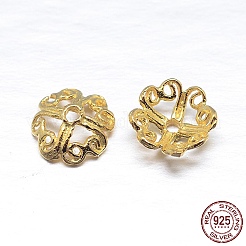 18KGP本金メッキ4ペタル925スターリングシルバービーズキャップ  花  ゴールドカラー  7.5x3.5mm  穴：1mm  約90個/20g&nbsp;STER-M100-07