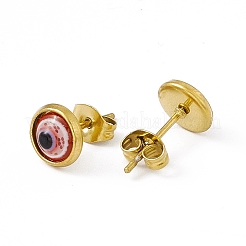 レジンナザールボンジュウスタッドピアス  女性用ゴールデン 304 ステンレススチール ジュエリー  レッド  7.5mm  ピン：0.8mm&nbsp;EJEW-P212-17G-01