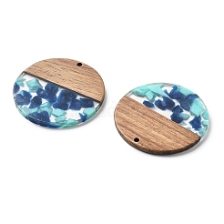 樹脂とクルミのペンダント  フラットラウンド  ミックスカラー  38x2.5mm  穴：2mm&nbsp;FIND-R051-05