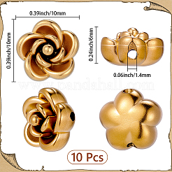 304ステンレススチールビーズ10個  ローズ  ゴールドカラー  10x10x6mm  穴：1.4mm&nbsp;STAS-SC0020-99