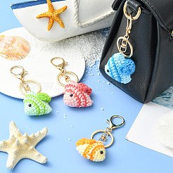 ウール編みの熱帯魚キーホルダー 4種類 4個  カニカン付き  プラチナ  ミックスカラー  10×4.3cm&nbsp;ST-CJ0028-12