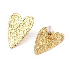 女性用304ステンレススチールスタッドピアス  織り目加工の心  18KGP本金メッキ  33x24mm&nbsp;EJEW-P289-02A-G
