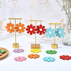 DIY木製ダングルピアス作成キット  32個フラワー木製ペンダント  真鍮のピアスフックと鉄の丸カン  ミックスカラー  112個/セット&nbsp;DIY-NB0005-69