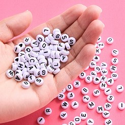 DIYジュエリーセット作り  アクリルビーズと透明な弾性クリスタル糸を使用  アルファベット付きフラットラウンド  ホワイト  130x190x2mm&nbsp;DIY-YW0001-58