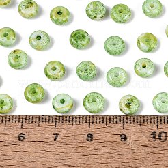 ピカソガラスシードビーズ  丸い穴  ロンデル  緑黄  6~6.5x3mm  穴：1.4mm  約2500個/ポンド&nbsp;SEED-N010-01M