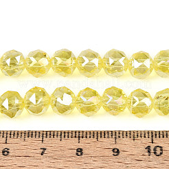 ABカラーメッキ透明ガラスラウンドビーズ連売り  多面カット  きいろ  7.5~8.5x7~7.5mm  穴：1.2~1.6mm  約25~26個/連  6.89~7.48''（17.5~19センチメートル）&nbsp;EGLA-T029-8mm-12T-16