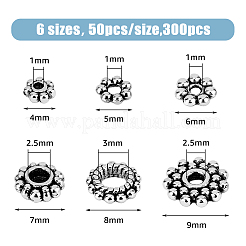 300個6スタイルチベットスタイルアロイスペーサービーズ  粒状ビーズ  アンティークシルバー  4~9x1~2mm  穴：1~2.5mm  50個/スタイル&nbsp;FIND-HY0003-49