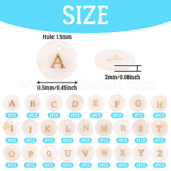 淡水シェルペンダント  フラットラウンドゴールドブロッキングレター  a～zの文字  11.5x2mm  穴：1.5mm  104個/箱&nbsp;SSHEL-TA0001-05