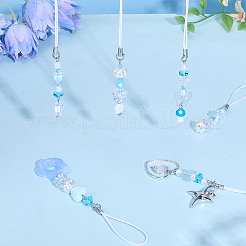 アクリル＆樹脂＆プラスチック携帯ストラップ6個  混合形状  ライトブルー  11~13.3cm  6個/セット&nbsp;HJEW-GO00093