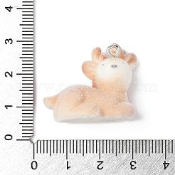 フロッキー不透明樹脂ペンダント  プラチナトーンの鉄ループ付き  鹿  23.5x28x18mm  穴：2mm&nbsp;LS-RESI-G105-06A