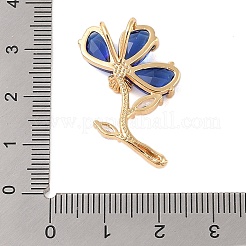 真鍮製ガラスチャーム  花  多面カット  ゴールドカラー  藤紫色  31x19x8mm  穴：5x3mm&nbsp;KK-B100-041G-07