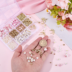 DIYジュエリー作りの発見キット  磁器ビーズを含む  CCBプラスチックビーズ  アクリルビーズと合金ペンダント  パールピンク  8mm  穴：2mm&nbsp;DIY-BM0002-87A