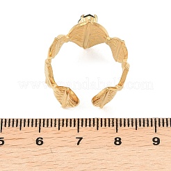 304ステンレス鋼、ガラスカフオープンリング付き  葉  イオンプレーティング（ip）  18KGP本金メッキ  usサイズ8 3/4(18.7mm)&nbsp;RJEW-Z132-01G