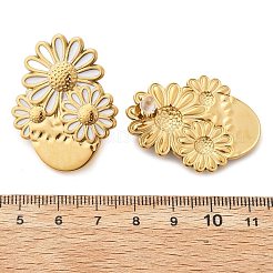 フラワー 304 ステンレス スタッド イヤリング  エナメル  実際の18kゴールドメッキ  ホワイト  36.5x29mm&nbsp;EJEW-V016-10G-02