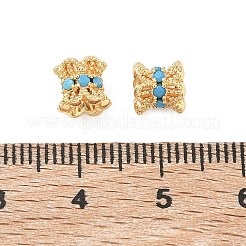 真鍮製マイクロパヴェスカイブルーキュービックジルコニアビーズ  コラム  18KGP本金メッキ  6x6mm  穴：1.8mm&nbsp;KK-C172-03G