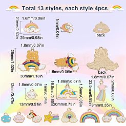 52個13スタイルアロイペンダント  エナメル  ライトゴールド  混合形状  ミックスカラー  13~26x9~30x1~2mm  穴：1.5~2mm  4個/スタイル&nbsp;ENAM-SC0003-63
