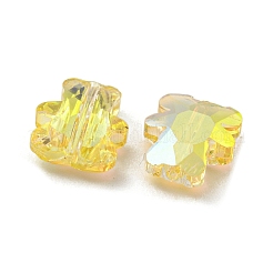 100個の電気メッキガラスビーズ  半分虹メッキ  クマ  きいろ  9.5x8.5x3.5mm  穴：1mm&nbsp;EGLA-P058-HR01