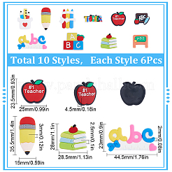 60個10スタイルのPVCプラスチックカボション  学用品  ミックスカラー  13.5~35.5x15~44.5x2~4.5mm  6個/スタイル&nbsp;KY-SC0001-78