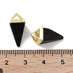 天然石オブシディアンペンダント  金メッキの真鍮製金具が付いた三角形のチャーム  18.5mm  穴：2x3mm&nbsp;G-A222-02G-07