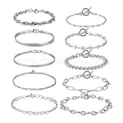 10個10スタイルのステンレススチールチェーンブレスレットキット  ステンレス鋼色  7-1/4~8-5/8インチ（18.5~22cm）  1個/スタイル&nbsp;BJEW-PH0004-48