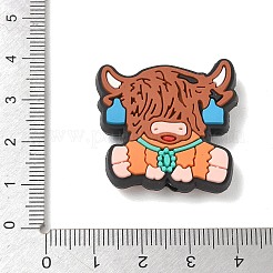 シリコンビーズ  焦点ビーズ  イヤリングをつけたハイランド牛  サドルブラウン  30x30x8mm  穴：3mm&nbsp;SL-CBAF318-A03