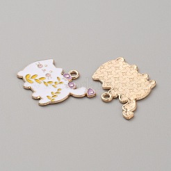 ゴールデン合金エナメルペンダントメッキ  猫の形  21x26x1mm  穴：1.8mm&nbsp;ENAM-WH0001-39G-05