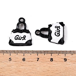 合金エナメルチャーム  電気泳動黒  ワード女の子とハンドバッグ  ホワイト  22x17x6mm&nbsp;FIND-TAC0002-046
