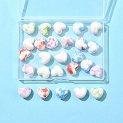 26色の釉薬をかけた磁器ビーズ5個  光沢のあるセラミックビーズ  ハート  ミックスカラー  14x16x10mm  穴：2mm&nbsp;PORC-FS0001-33