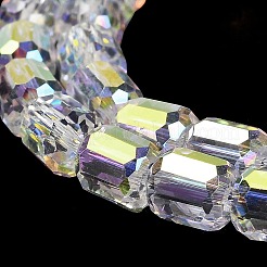 電気メッキガラスビーズ  多面カット  コラム  透明  6x6.5mm  穴：1mm&nbsp;X1-EGLA-D030-19Q
