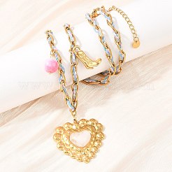 304ステンレススチール、ガラス＆樹脂ハートペンダント、ポリエステルロープネックレス（女性用）  イオンプレーティング（ip）  18KGP本金メッキ  18.31インチ（46.5cm）&nbsp;NJEW-K252-12G