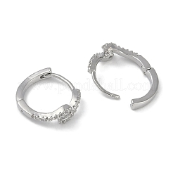 クリアキュービックジルコニアフープピアス  女性のための真鍮のアクセサリー  プラチナメッキ  12x4mm&nbsp;EJEW-L292-013P
