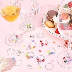 DIY ワイングラスチャーム作成キット  チベット風の合金チャーム付き  ちょう結びのチャーム  真鍮のワイングラスのチャームリング  透明なアクリルビーズ  アンティークシルバー＆プラチナ  10.5x14.5x2.5mm  穴：1mm&nbsp;DIY-BM0001-23