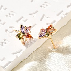 真鍮製マイクロパヴェキュービックジルコニアスタッドピアス  カドミウムフリー＆鉛フリー  長持ちメッキ  ゴールドカラー  スター  13x13mm&nbsp;EJEW-R018-10G-03