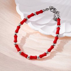女性用304ステンレススチールビーズブレスレット  コラム  ガラスとスチールのビーズ付き  ミックスカラー  7-1/8インチ（18.1cm）&nbsp;BJEW-M056-04P