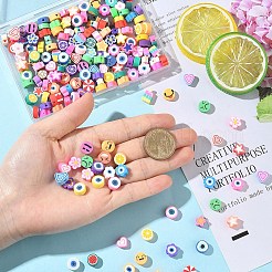 400個8スタイル手作りポリマークレイビーズ  混合図形  ミックスカラー  7~12x8~11.5x3.5~5mm  穴：1~2mm  50個/スタイル&nbsp;CLAY-YW0002-53