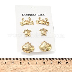 304ステンレススチールスタッドピアス3組  イオンプレーティング（ip）  海洋のテーマ  18KGP本金メッキ  14.5x16mm&nbsp;EJEW-D353-03G-02