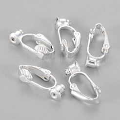 真鍮製クリップ式イヤリングパーツ  銀色のメッキ  ニッケルフリー  約6 mm幅  長さ19mm  厚さ9mm  穴：1mm&nbsp;X-KK-Q115-S-NF