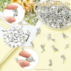 80pcs8スタイルチベットスタイルアロイペンダント  鳥のチャーム  アンティークシルバー  16~25.5x8~18x2~8mm  穴：1.6~2mm  10個/スタイル&nbsp;FIND-CJ0006-09