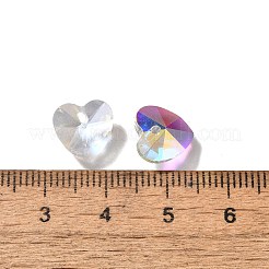 ガラスチャーム  ハート  ABカラー  多面カット  クリアAB  10x10x4.5mm  穴：1.2mm&nbsp;X-GLAA-I057-23A