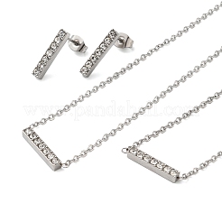 長方形 304 ステンレス ラインストーン ペンダント ネックレス & ブレスレット & スタッド イヤリング セット (女性用)  ステンレス鋼色  7.83インチ（199mm）&nbsp;SJEW-C004-08P
