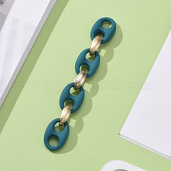 手作りのスプレー塗装されたccbプラスチックとゴム引きスタイルのアクリルコーヒー豆チェーン  ゴールドカラー  ティール  33x22.5x10.5mm  23x16x9mm  39.37インチ（1m）/連&nbsp;AJEW-JB00876-03