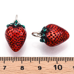 スターリングシルバーエナメルフルーツペンダント925個  丸カン付きイチゴチャーム  レッド  19x13x13mm  穴：4mm&nbsp;STER-T007-52