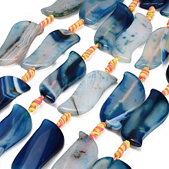 染色・加熱された天然縞瑪瑙ビーズ連売り  葉  ブルー  43~45.5x17.5~19.5x5~7mm  穴：1~1.4mm  約7個/連  14.76''~15.55''（37.5~39.5センチメートル）&nbsp;GG-CBAB9C6-B01-01